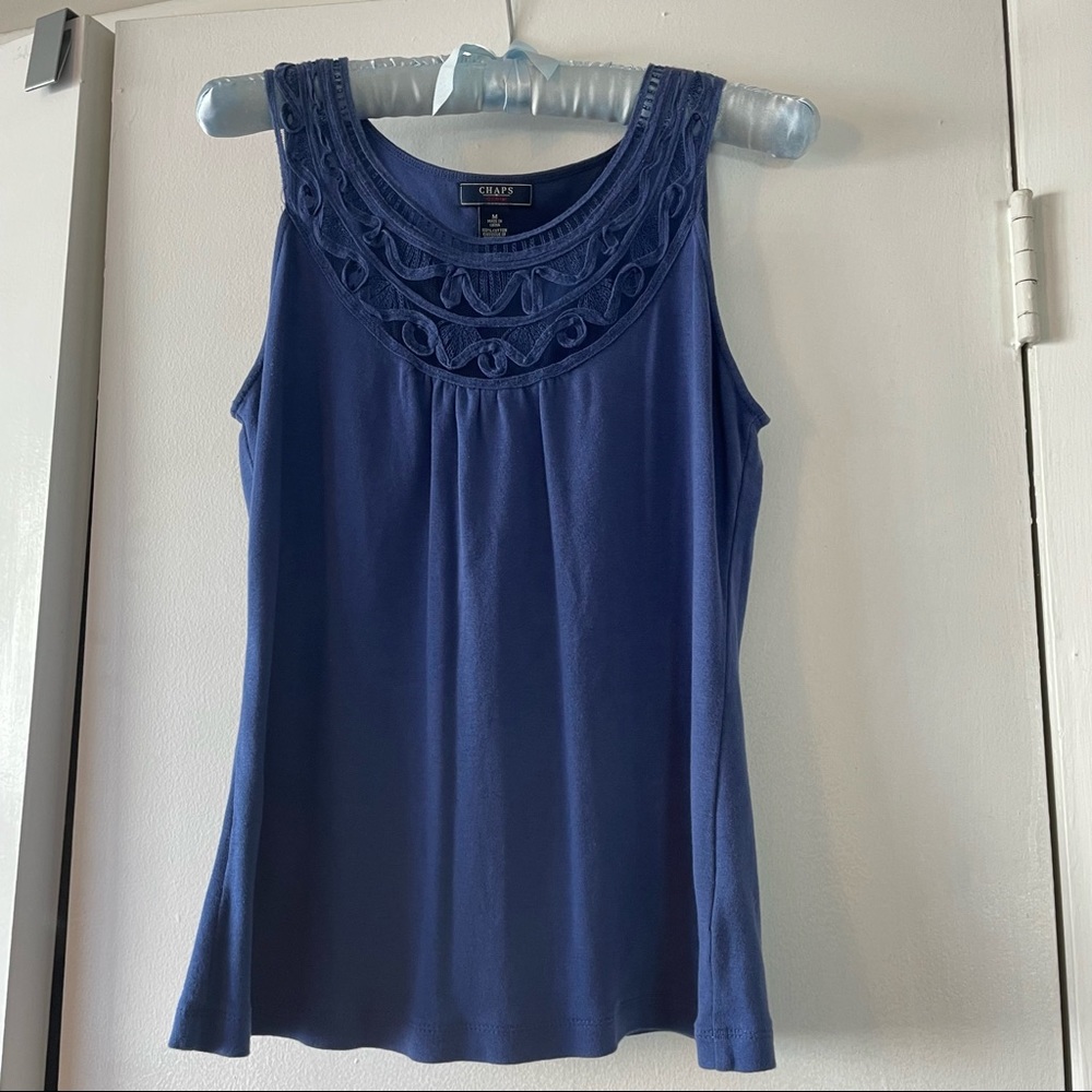 Blue Chaps Tank Top with Decorative Neck